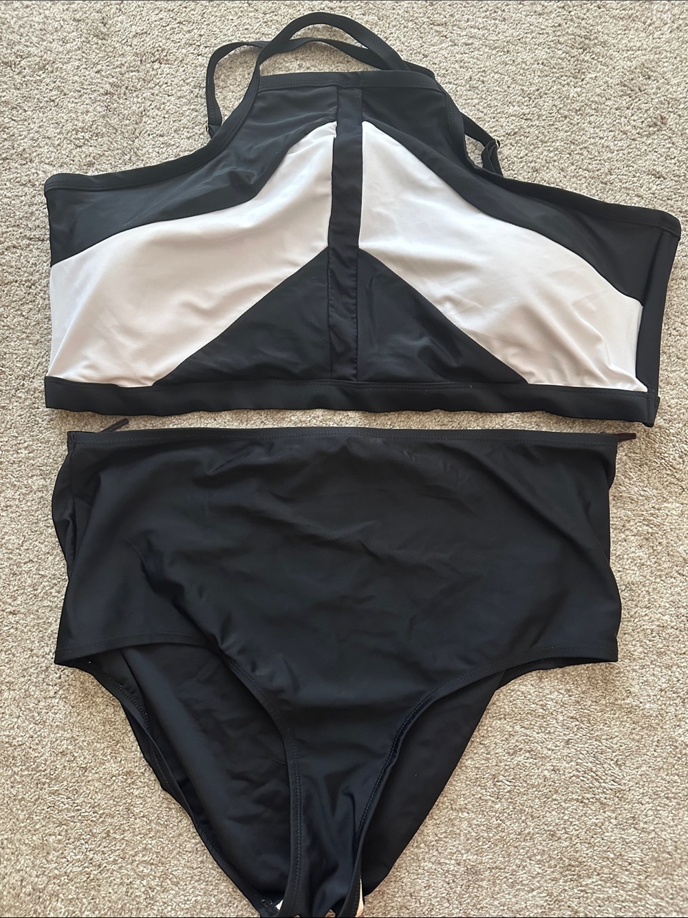 Time and Tru Black and White High-Neck Two-Piece Bikini